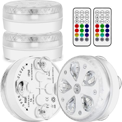 jardin piscine Éclairage de piscine submersible LED étanche avec télécommande RF, minuterie, 16 LED, ventouse et aimant (1/5)