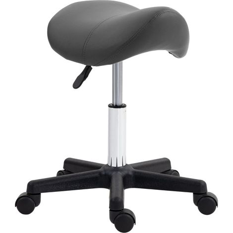 Sgabello ergonomico con ruote, seduta a sella, regolabile 360°, similpelle grigia, 45-59 cm (1/5)