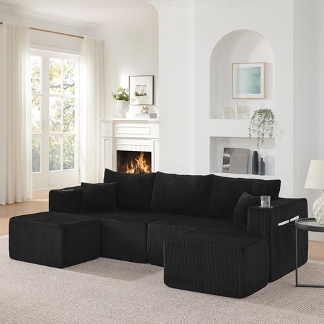 Divano angolare modulare 3 posti con pouf nero OKMYHOME (1/5)