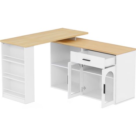 Isola cucina girevole 360° in MDF bianco con cassetto, ripiani e vetrina MODENUIT (1/5)
