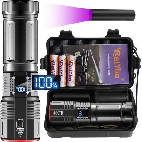 Lampe Torche LED Ultra Puissante, 600000 Lumens Lampe De Poche LED Ultra Puissante, Lampe Torche LED Puissante Rechargeable USB, XHQ100 Lampe Torche Tactique Militaire Pour Camping Urgence (1/5)
