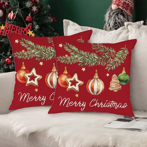 Housses de Coussin de Noël 45 x 45 cm, Lot de 2 Taies Décoratives Rouges pour Canapé et Salon, Sans Rembourrage