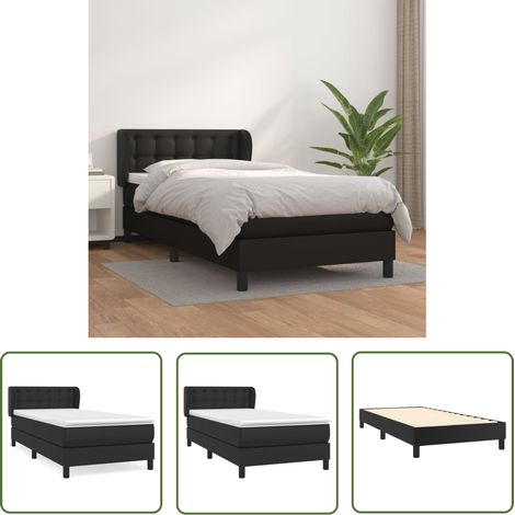 The Living Store Boxspringbett mit Matratze Schwarz 90x190 cm Kunstleder - Boxspringbett - Doppelbett - Bettenrahmen - Kunstlederbett - Schwarzes Bett (1/5)