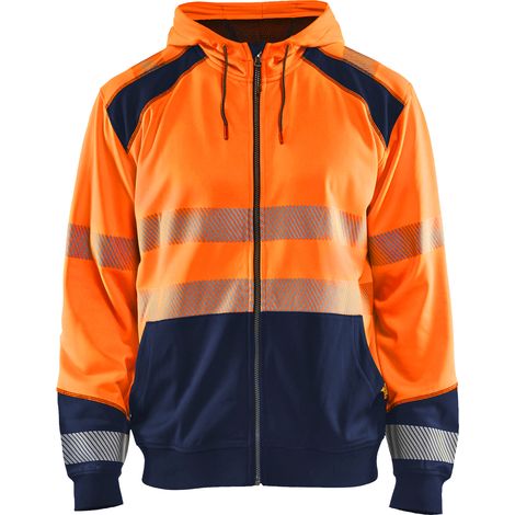 Arbeitskapuzenpullover mit Reißverschluss, Hochsichtbarkeit 3546 – Neonorange/Marine 4XL