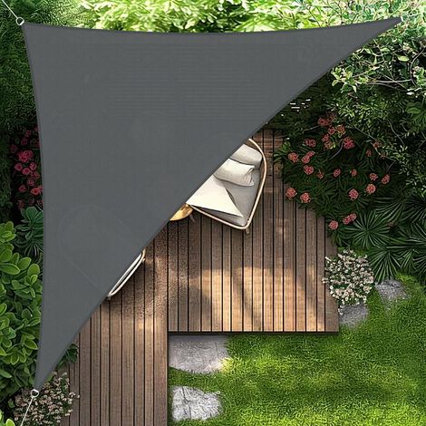 Voile d'ombrage Triangulaire 5x5x7m Imperméable, pour Jardin,Terrasse,Balcon,Extérieur,Anthracite (1/5)