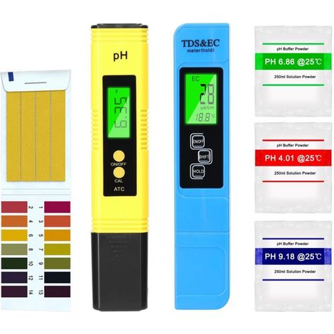 UlisemTDS+EC+Thermometer 3-in-1 und pH-Meter mit automatischer Kalibrierungsfunktion, präziser Wasserqualitäts-Monitorstift, tragbarer Stift für Trinkwasser, Aquarien, Pools und Spas (1/4)