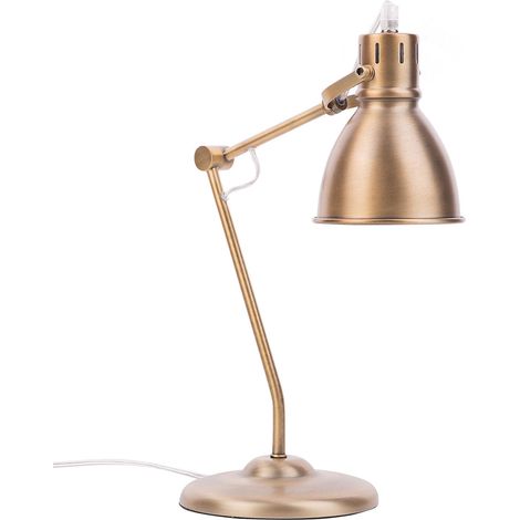 Lámpara de mesa color latón de metal brazo ajustable pantalla redonda diseño moderno Monsan