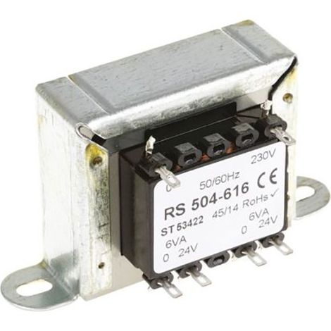 Rs Pro – Transformateur à montage sur châssis 230V c.a. – Sortie 24V c.a. – 2 sorties – Puissance 12VA – Montage à brides pour installations fixes (1/3)