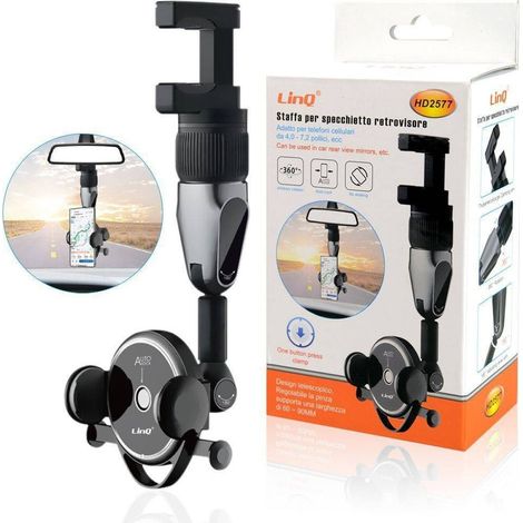 Linq - Staffa Supporto Per Specchietto Retrovisore Auto Per Smartphone Girevole Hd2577 -