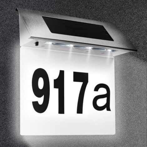 Panneau de numéro de porte solaire, signe de maison moderne, numéro de porte, étiquette de lettre 0-9 et ag, numéro de porte étanche, lampe murale de clôture (1/5)