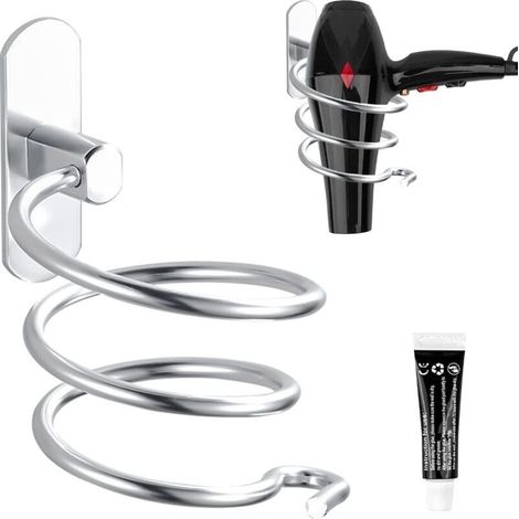Support de sèche-cheveux mural en aluminium – Auto-adhésif sans perçage – Résistant à la rouille – Capacité de charge 10 kg (1/5)