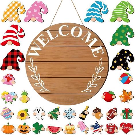 Willkommensschild Holzkranz GNOME Weihnachtsdekoration Für