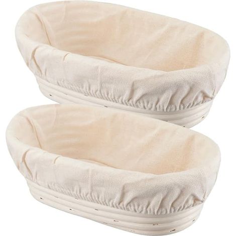 Lot de 2 paniers de fermentation ovales de 25 cm pour le pain – Fabriqués artisanalement en rotin naturel – Housse en lin incluse – Pour la cuisson du pain au levain et du pain (1/5)
