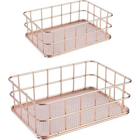 Panier de rangement - Maison - 2pcs - Métal - Or rose - Multifonctionnel (1/4)