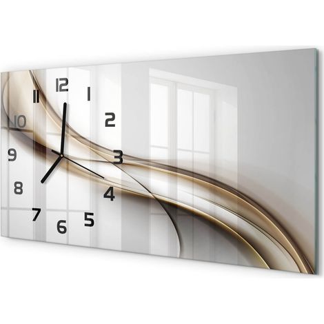 Horloge Murale XXL 60x30 cm Design Moderne en Verre Trempé Salon Salle à Manger Vague brune (1/5)