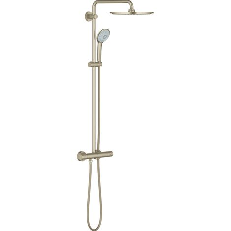 Grohe – Colonne de douche thermostatique nickel brossé – Douche de tête 310 mm – Bras 450 mm – Flexible 1750 mm – Système anti-calcaire (1/2)