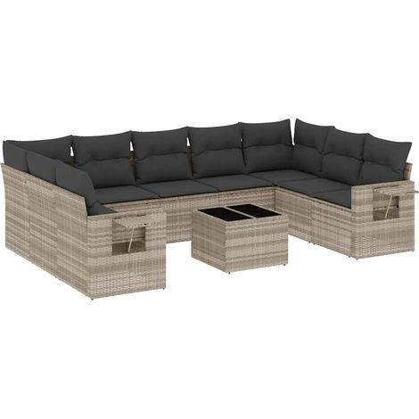 vidaXL Set Divano Giardino 10 pz con Cuscini Grigio Chiaro Polyrattan (1/5)