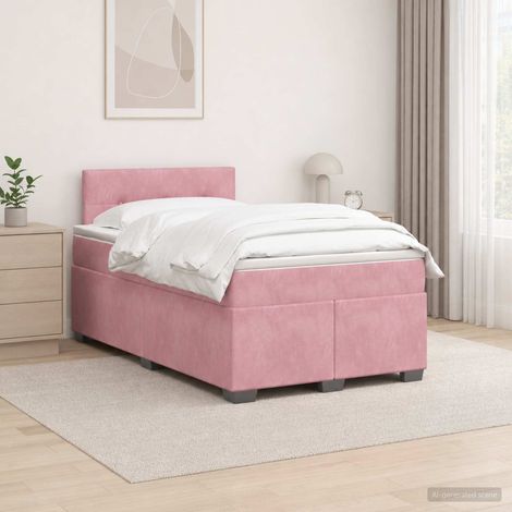 vidaXL Cama box spring con colchón Rosa 120 x 200 cm Terciopelo (1/5)