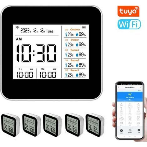 [JAMAIS UTILISÉ] Thermomètre hygromètre intelligent Tuya WiFi 13 en 1, moniteur précis température et humidité intérieur, affichage temps/calendrier/alarme, support contrôle APP à distance, pour maiso (1/4)