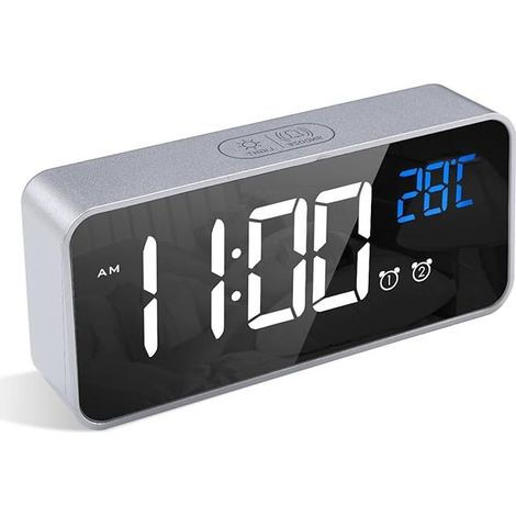 (Silberner) Digitaler Wecker, LED-Wecker mit Schlummerfunktion, USB-Ladeanschlüsse (1/4)