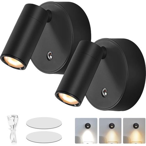 Applique Murale avec Interrupteur, 2 Pièces Orientable à LED Liseuse Lampe de Lecture Dimmable 3 Couleurs de Lumière Lampe de Chevet Murale Moderne pour Chambre Salon Camping (1/5)