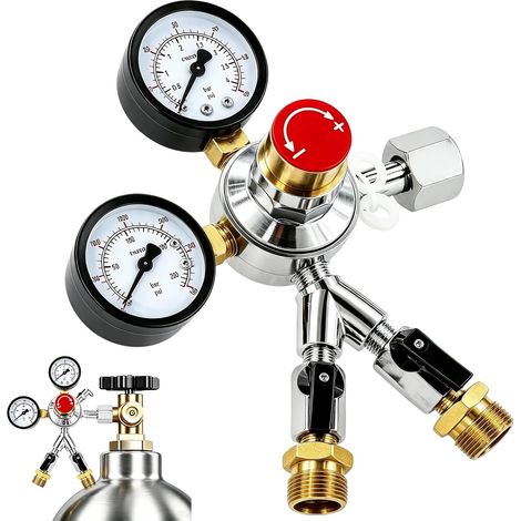 Réducteur de pression CO2, double sortie, avec manomètres, pour aquariums (1/5)