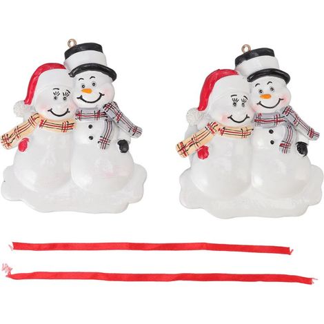 2 figurines de Noël Bonhomme de neige pendentif en résine fait main, statuette miniature pour sapin, décoration artistique de Noël cadeau (1/5)