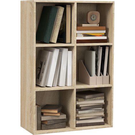 Bibliothèque moderne en bois à 6 cubes, 65,5 x 30 x 97,5 cm, coloris chêne pour rangement de livres, documents et objets décoratifs idéal pour salon, chambre à coucher ou bureau