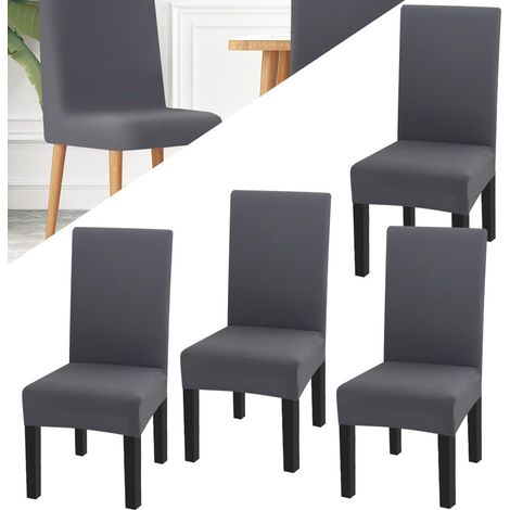 Lot de 4 housses de chaise extensibles en polyester, élastiques, amovibles, lavables, grises, universelles, pour banquet, hôtel, bureau (1/5)