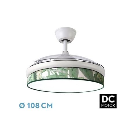Fan - Fan DC FASHION White con three ABS Folding Blades e Diffusore de Green Leaf 6 Velocità Regolabili 3 Temperature de Light Timer e Telecomando Inclusi (1/2)