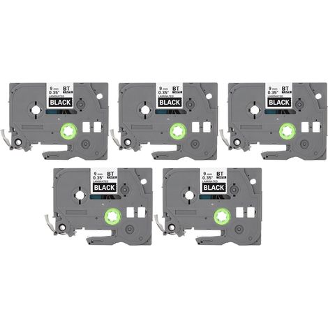 Étiquettes adhésives 9mm résistantes à l'eau, lot de 5 rouleaux pour PT D210 D200 H110 D400, blanc sur noir, imperméables et durables Bze 325 (1/5)