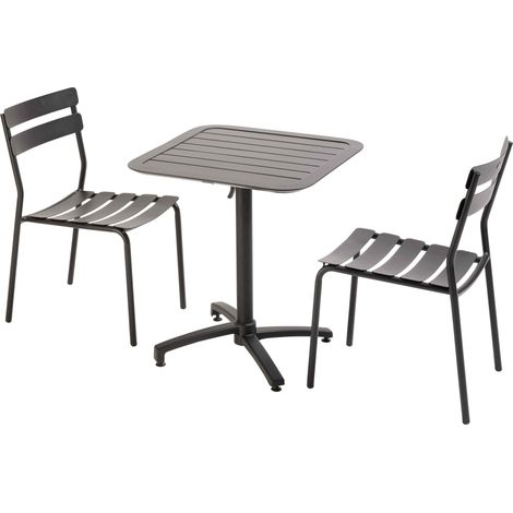 Ensemble table inclinable de terrasse 70 x 70 cm et 2 chaises noir (1/5)