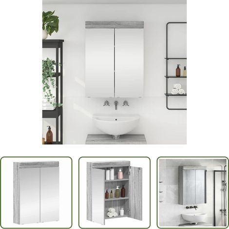 vidaXL Spiegel Schrank - Badezimmerspiegelschrank TULUM Graues Sonoma 60 x 16,5 x 78 cm (1/5)