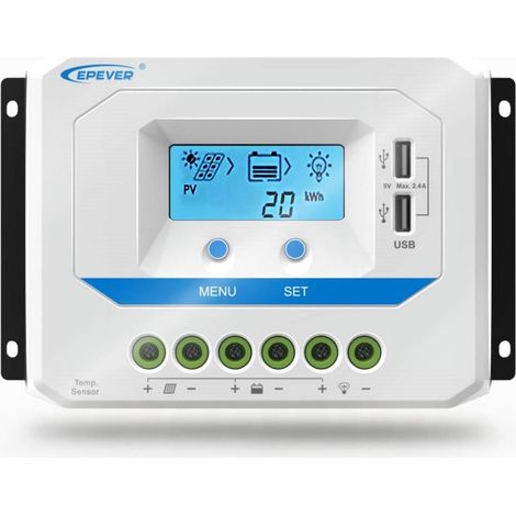 10A Régulateur de Charge Solaire 12V/24V Contrôleur de Charge Solaire avec Ecran LCD et Double Port USB - 10A (1/5)
