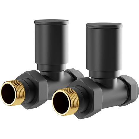 Colore Round Matt Black Straight Radiator Valves (1/5)