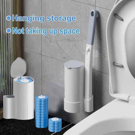 Lot de 2 brosses à toilettes jetables, avec 48 recharges de produit nettoyant, brossette de toilette, bleu (parfum frais océan) (1/5)