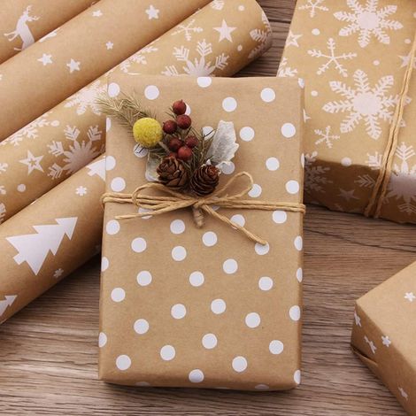 Kraft Christmas Wrapping Paper, Christmas Wrapping Paper Roll, Kraft Paper Roll Wrapping Color, Thick Christmas Chic Brown Wrapping Paper Traditional Retro Eco-Friendly Natural Large Roll Long 5pc Kit (1/5)