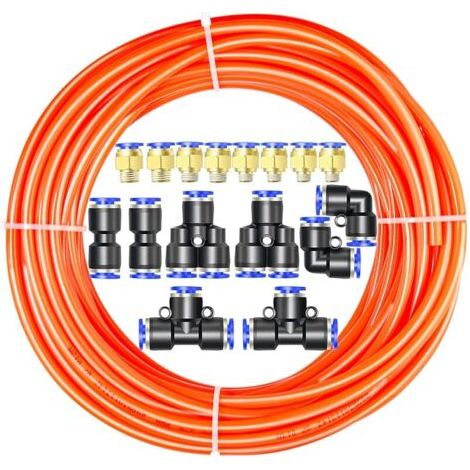 Pair Kit de tuyau à air en polyuréthane PU, 10M de tuyau à air PU orange, 6 mm OD x 4 mm ID avec 16 raccords (1/5)