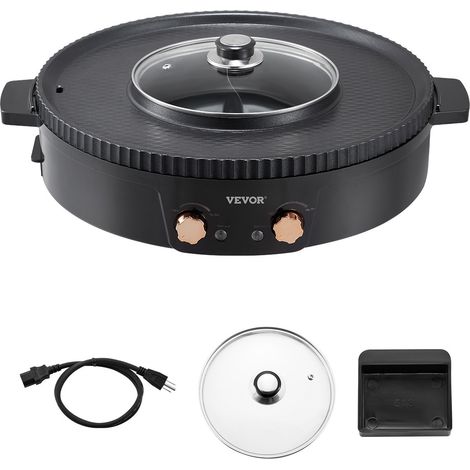 Appareil à Fondue Chinoise avec Gril 2-en-1, Hot Pot Électrique 1800 W, Fondue Électrique avec Double Contrôle de Température Séparé, Poêle Antiadhésive, pour Barbecue Coréen Shabu Shabu Hotpot (1/5)