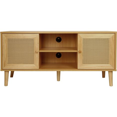 Mueble TV de caña escandinavo "Iguana" - 120 x 30 x 56,5 cm - Negro (1/5)