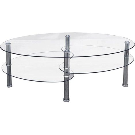 Table basse moderne avec deux plateaux, structure en métal et plateau en verre trempé, table de salon, cm 100x60h41, couleur transparente (1/5)