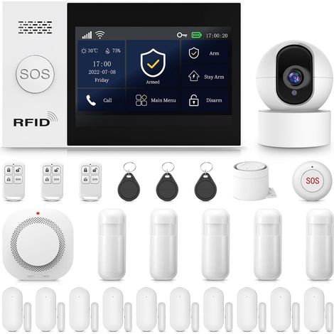Alarme Maison sans Fil Intelligent WiFi/GSM avec Caméra Surveillance Intérieure, Système d'alarme 4G, Compatible avec et Assistant (1/5)