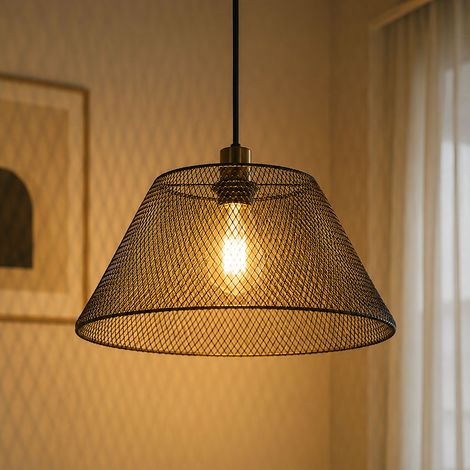 Suspension LED, lampe suspendue, lampe de salle à manger, aspect grillagé, métal noir, H 120 cm (1/5)