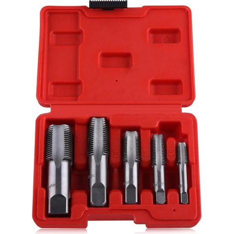 Ensemble de 5 tarauds NPT (1/8", 1/4", 3/8", 1/2", 3/4") en acier Gcr15 pour un filetage précis, idéal pour les plombiers et les mécaniciens, outils de filetage avec étui de rangement. (1/4)