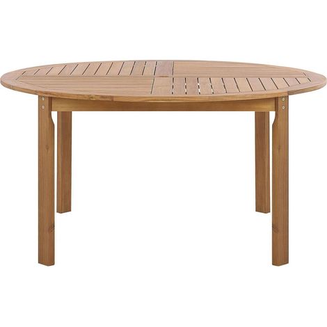 Beliani – Table de jardin ronde 150 cm en bois d'acacia – 6 places – Finition huilée – Pour salle à manger extérieure rustique
