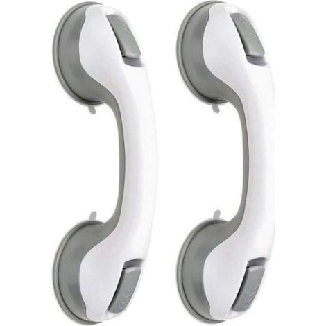 2 PCS Barre d'appui, Poignée baignoire de sécurité/Poignée/ventouse de douche pour salle de bain + WC (Gris) (1/4)