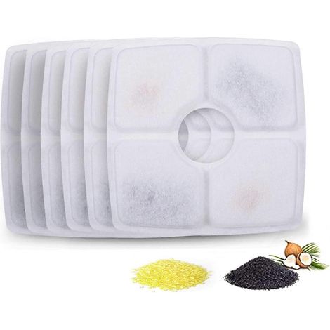 Fontaine à eau pour chat, cartouche filtrante de rechange 6 pièces, filtre avec charbon actif et résine, compatible fontaine animale, purifie l'eau (1/4)