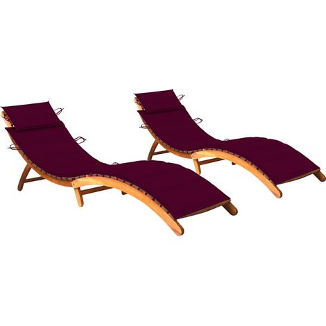 Lot de 2 Bains de soleil Chaises de jardin - Transat de jardin avec coussins Bois d'acacia solide BV679749 - BonneVie (1/5)