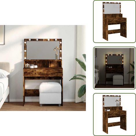 Coiffeuse murale - vidaXL Coiffeuse avec LED chêne fumé 80x41x134,5 cm - Coiffeuse avec tiroirs (1/5)