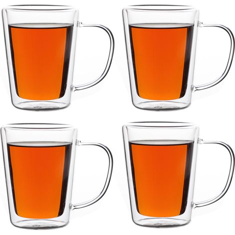 Monzana 4x Tea Glasses with Handle Double-walled 250 ml Made of Heat-Resistant Borosilicate Glass Transparent Coffee Cups (1/5)